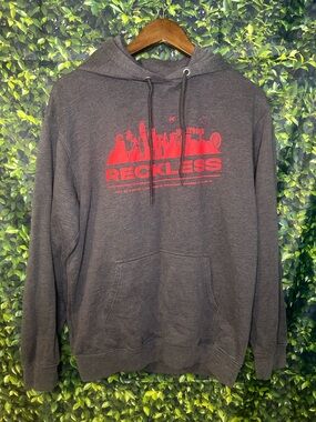 Young & Reckless Charcoal Hoodie with Red Graphic Skyline